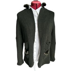 D. Exterior Large Wool Blend Forest Green‎ Velvet Collar & Pockets Details Italy